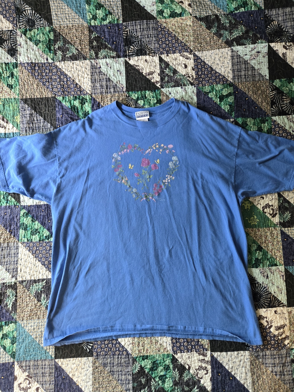 Vintage Blue Floral Heart Tee